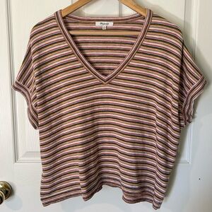 Madewell Striped Paulson Oversized Boxy Crop Knit Sweater Tee | Size L